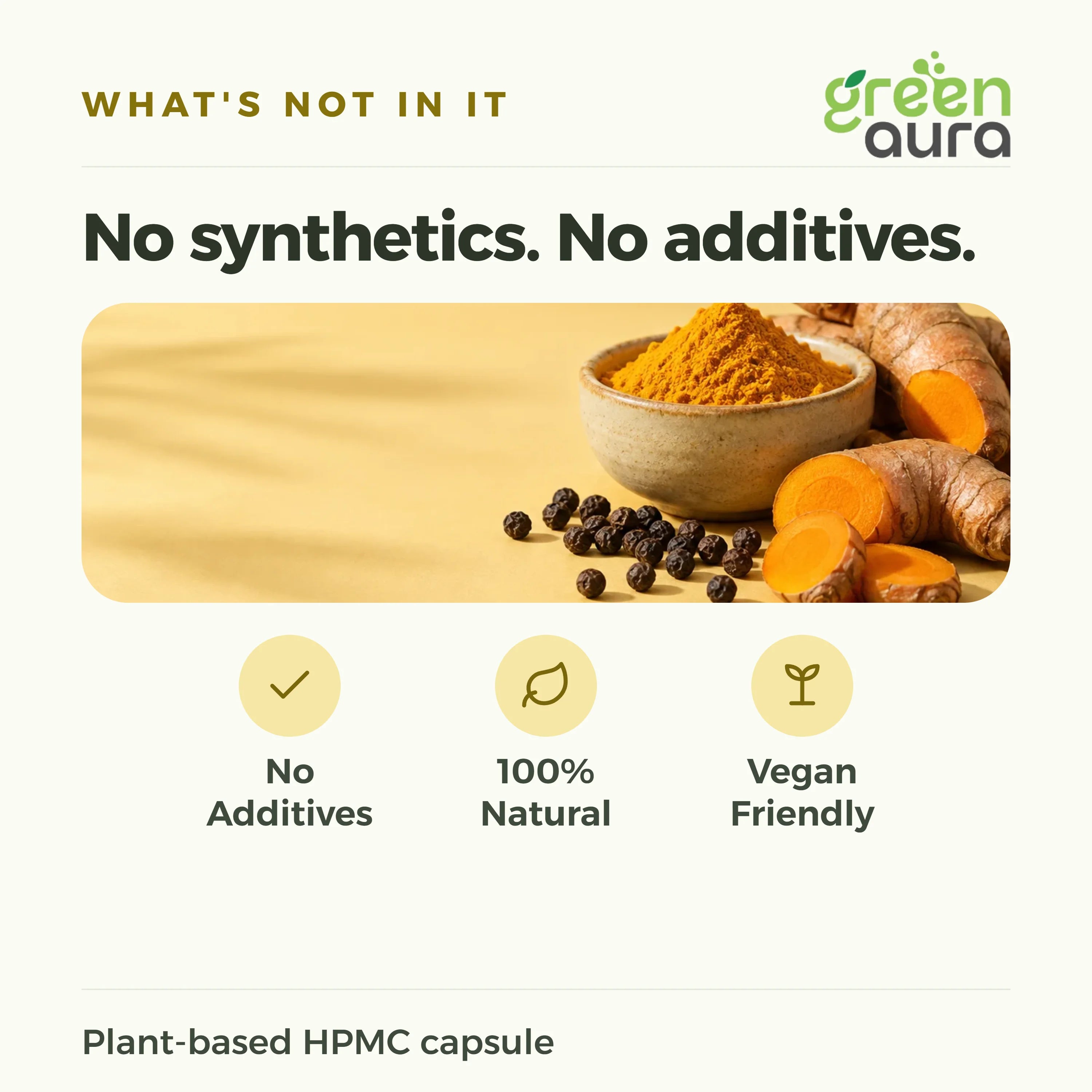 No synthetics, no additives: turmeric and black pepper with capsules, plant-based HPMC capsule
